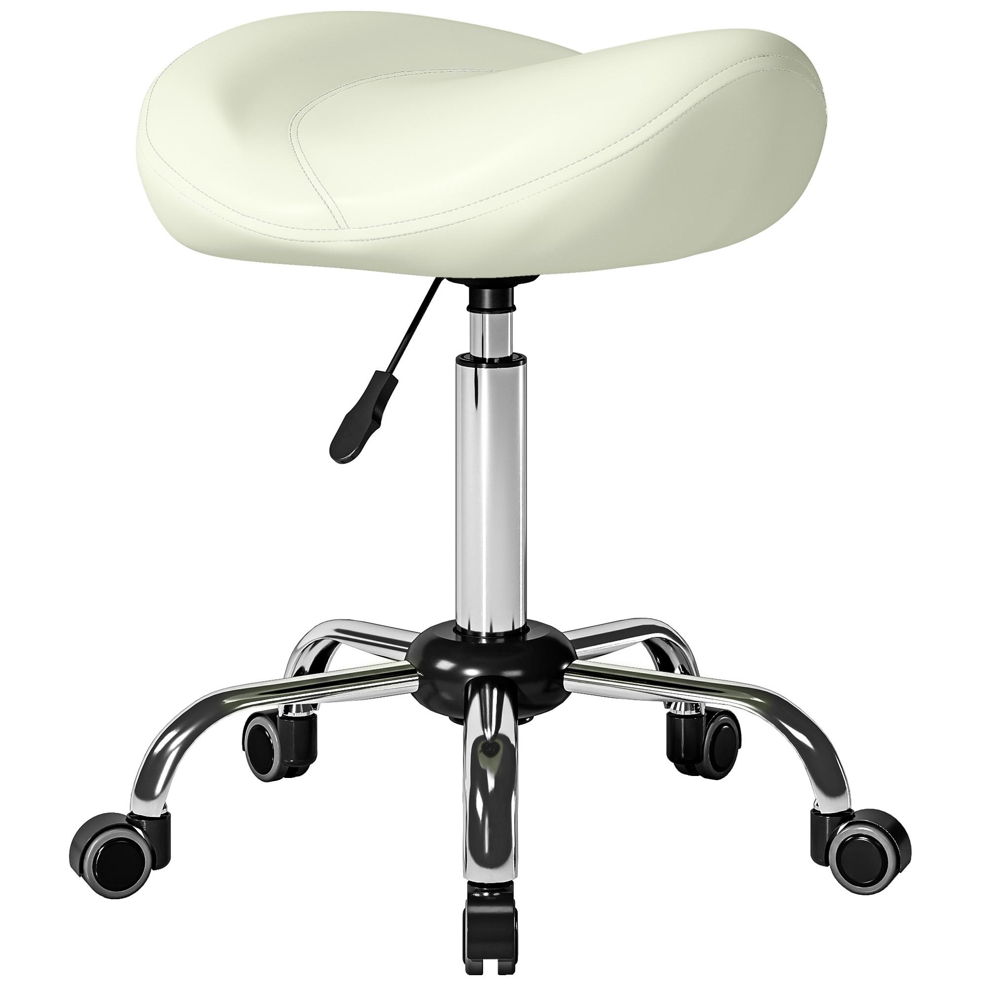 ROLLHOCKER PU Cremeweiß - Chromfarben/Creme, Leder/Kunststoff (48/71/48cm) - HOMCOM