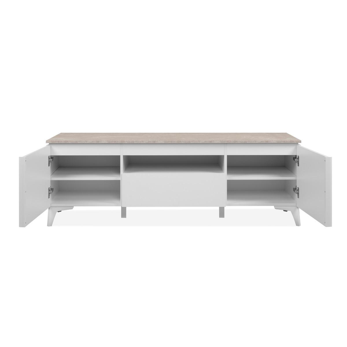 TV-MÖBEL mit 2 Türen 1 Schublade und 1 offenem Fach Dekor Travertin und Weiß 150/40/51 cm - Weiß, Holzwerkstoff (40/51/150cm) - Calicosy
