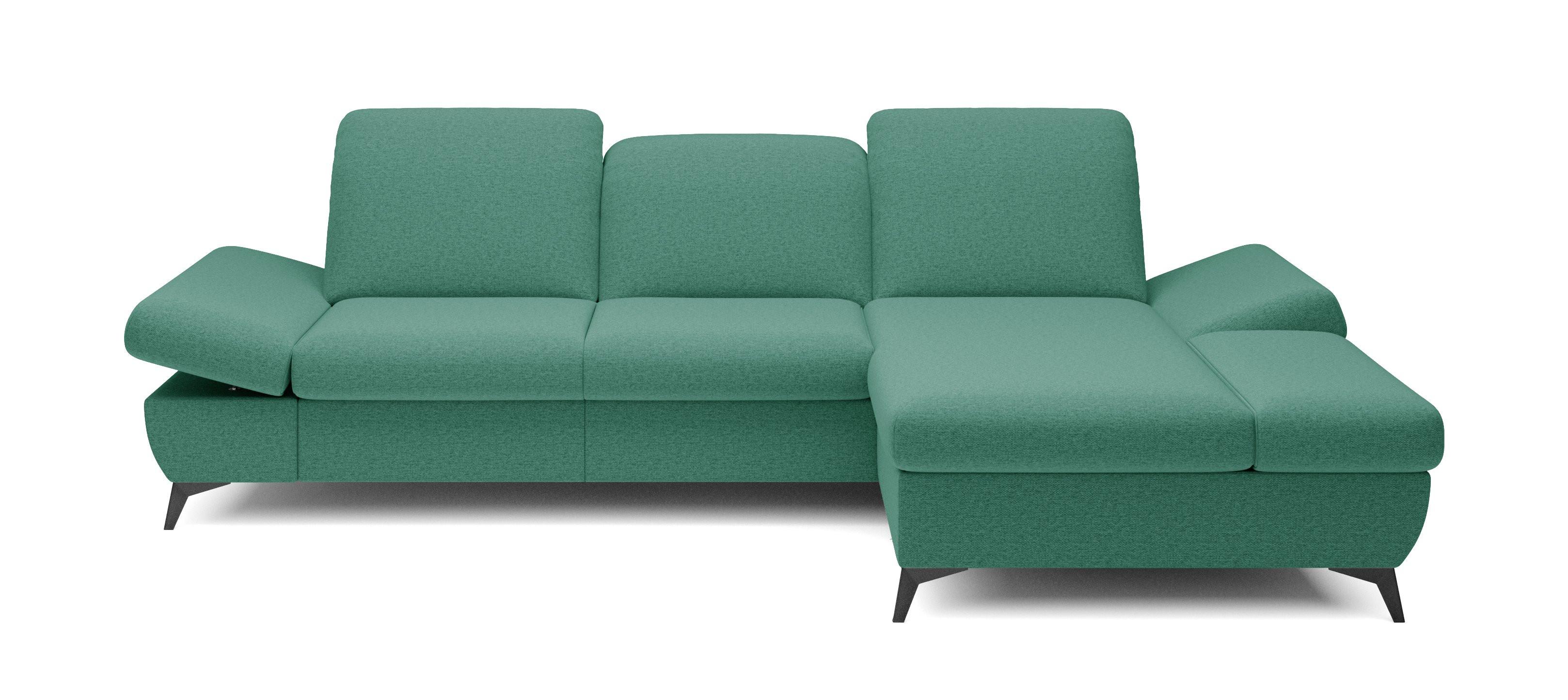 ECKSOFA FELICE R-S Grün Geflochtener Stoff mit Schlaffunktion - Grün, Holz (284/166cm) - MASSENO