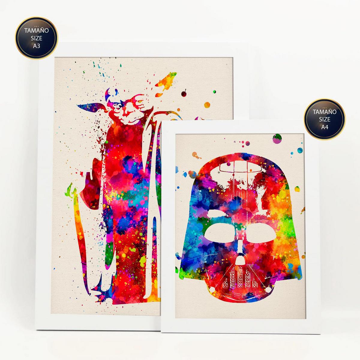 POSTER Set Mit 6 Star Wars Aquarell Illustrationen Klassischer Science Fiction Geschichten Und Filme Innenarchitektur A3 & A4 Weißer Rahmen - Weiß, Papier (29/3cm) - Nacnic