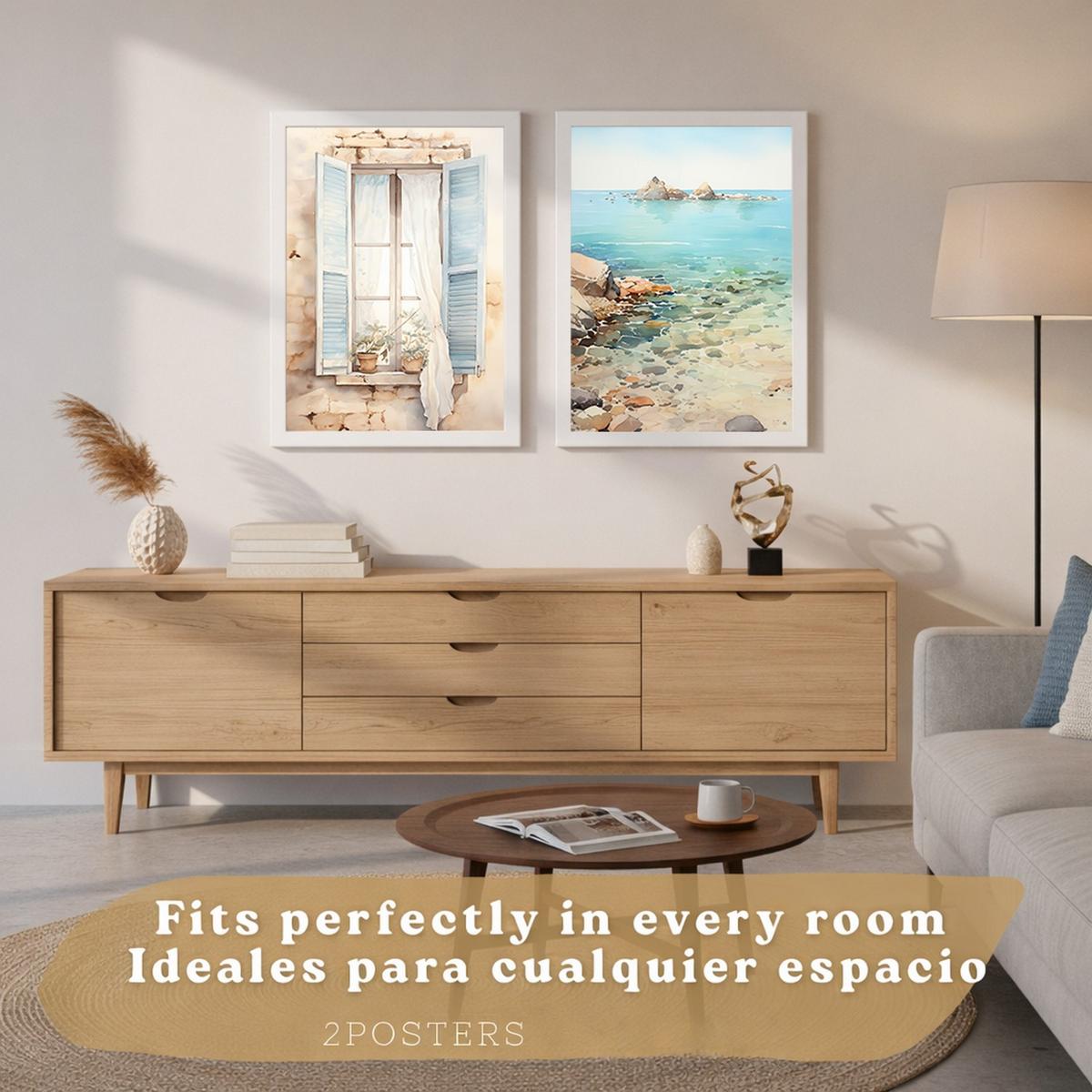POSTER 3er Bilder-Set Wandbilder Meer Relax modern ohne Rahmen – Wohnzimmer Deko, Schlafzimmer, Küche, Badezimmer Rahmenlos A3 - Klar, Papier (29.7/1/42cm) - Nacnic