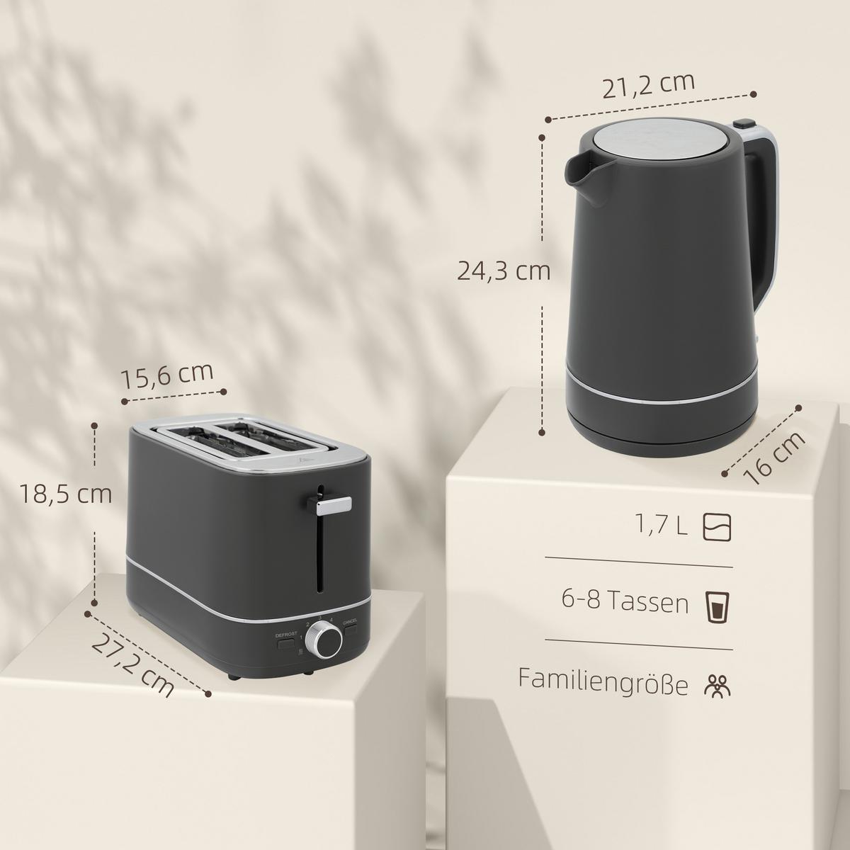 KOCHER-TOASTER-SET 2er Set Stahl Kunststoff Grau - Grau, Kunststoff (16/24.3/21.2cm) - HOMCOM