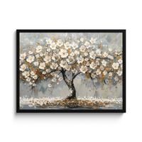 POSTER MIT RAHMENGERAHMTES BILD Baum - Blumen - Weiß - Natur - Kunst 80x60 cm - Weiß, Papier (80/60cm) - MuchoWow