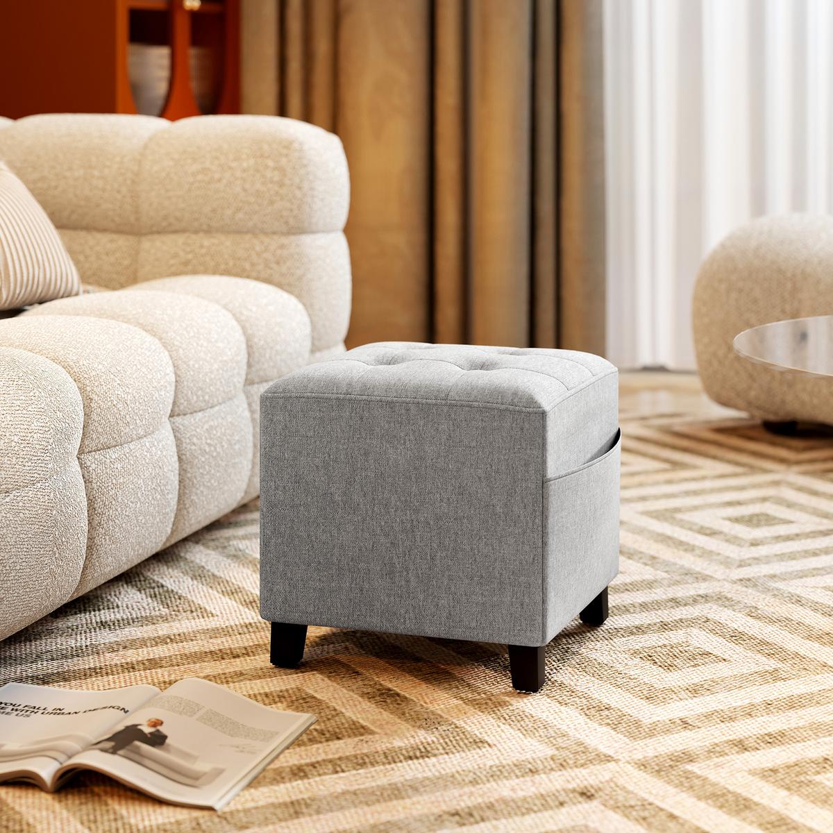 HOCKER Polyester Hellgrau - Hellgrau, Textil (35/35/35cm) - HOMCOM
