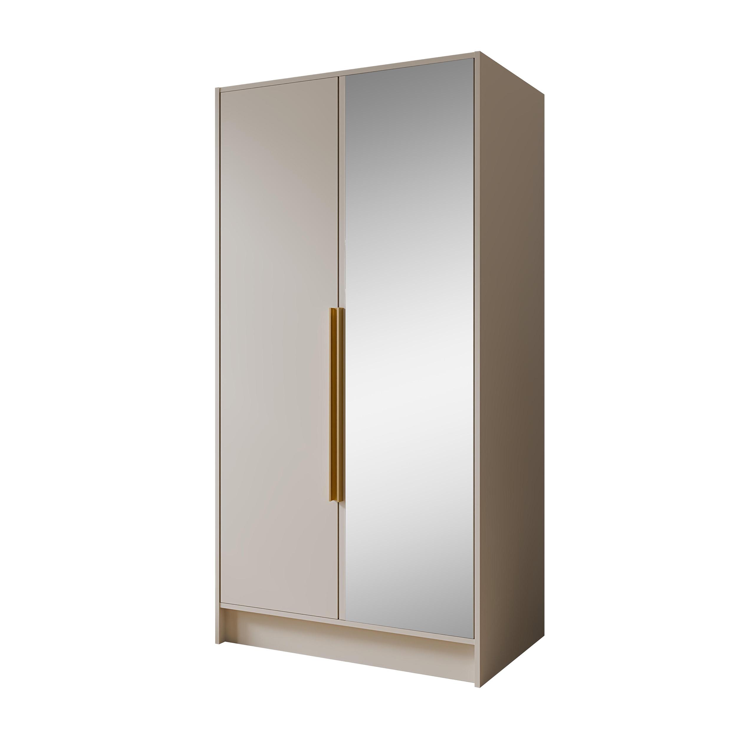 DREHTÜRENSCHRANK Laro mit Spiegel, Kaschmir mit goldenen Griffen, 100 cm - Kaschmir, Holzwerkstoff (100/200/51cm) - Beautysofa