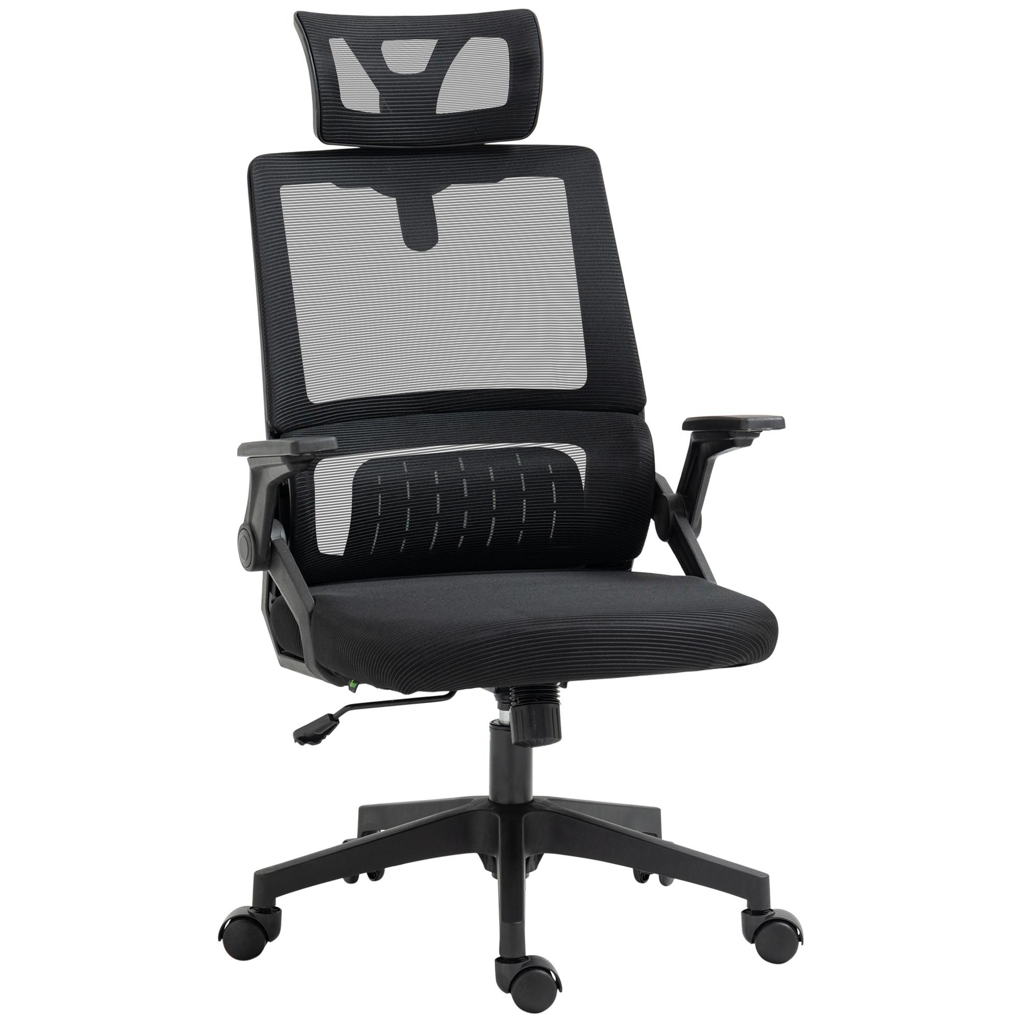 BÜROSTUHL Ergonomisch, Schreibtischstuhl mit Verstellbar Kopfstütze Mesh Schwarz - Schwarz, Textil (61/121.5/60cm) - Vinsetto
