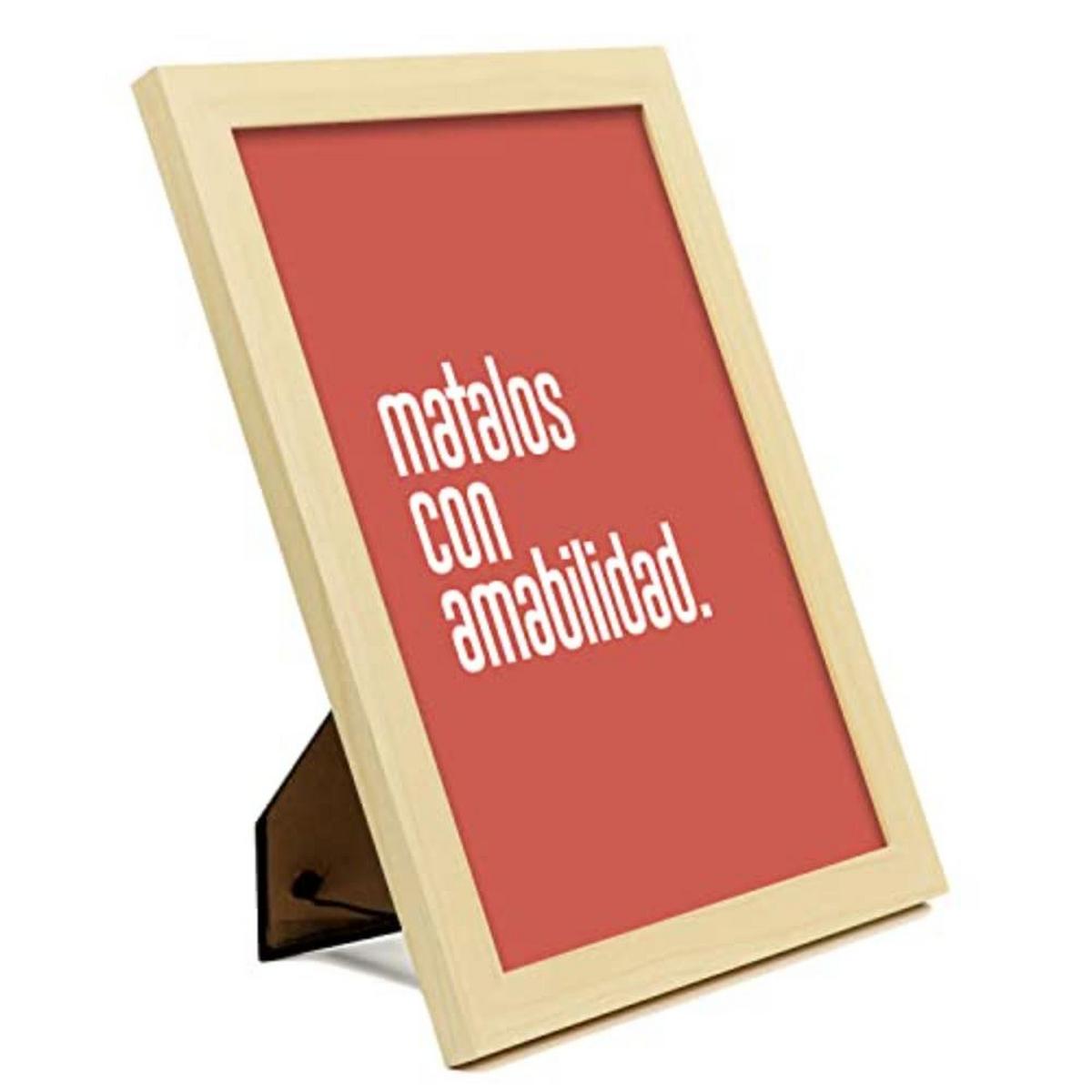 POSTER Set mit 4 Welt TypografieStil A4 Rahmen aus hellem Holz - Beige, Papier (29.7/3cm) - Nacnic