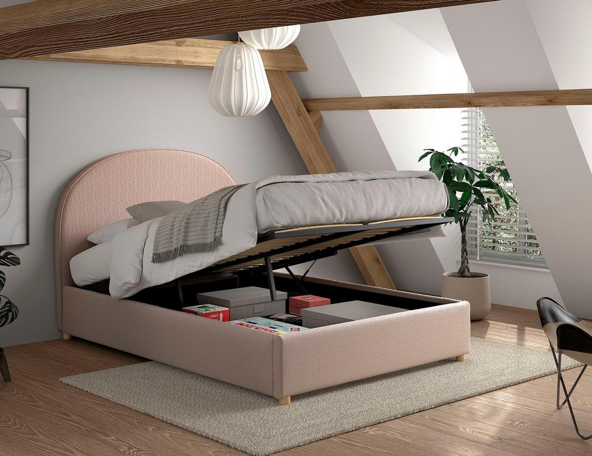 POLSTERBETT Karlotta 140x200 mit Bettkasten Bouclé Stoff rosa - Rosa, Kunststoff (140/200cm) - 58aufmkessel
