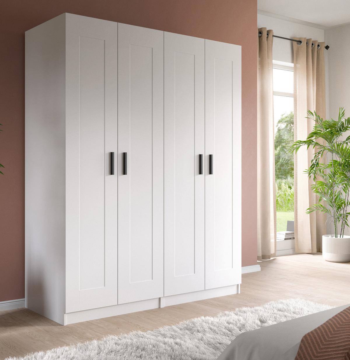 KLEIDERSCHRANK in weiß 160 x 194 cm, Drehtürenschrank 4-türig skandinavisch - Schwarz/Weiß, Holzwerkstoff/Kunststoff (160/194/56cm) - Inn.Furn