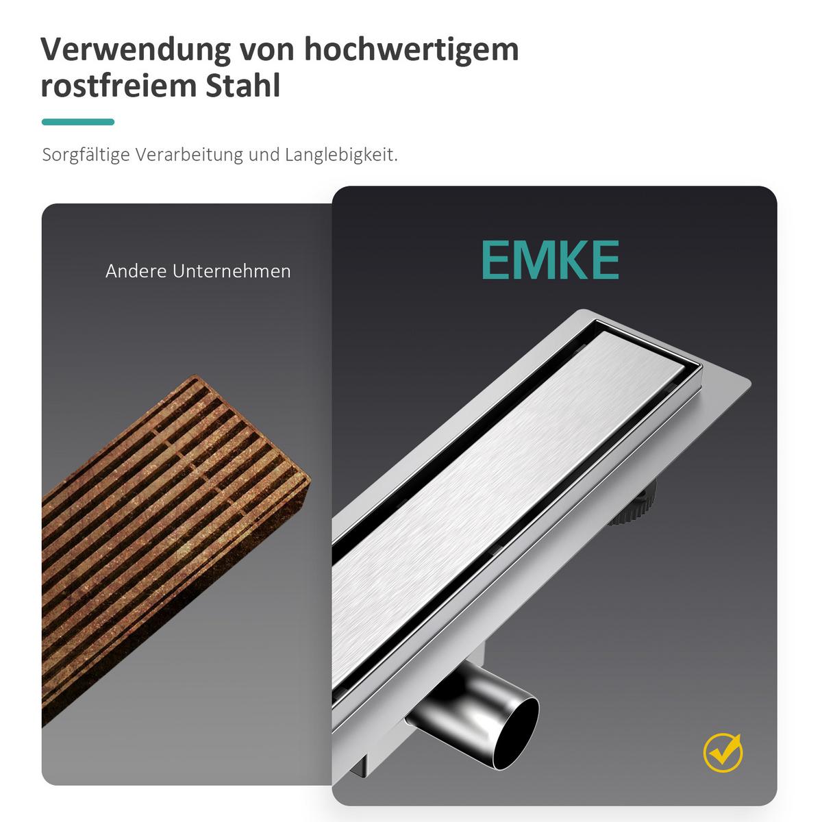 DUSCHRINNE Edelstahl Dusche & Bad 60/11 cm - Chromfarben, Metall (11/9/60cm) - EMKE