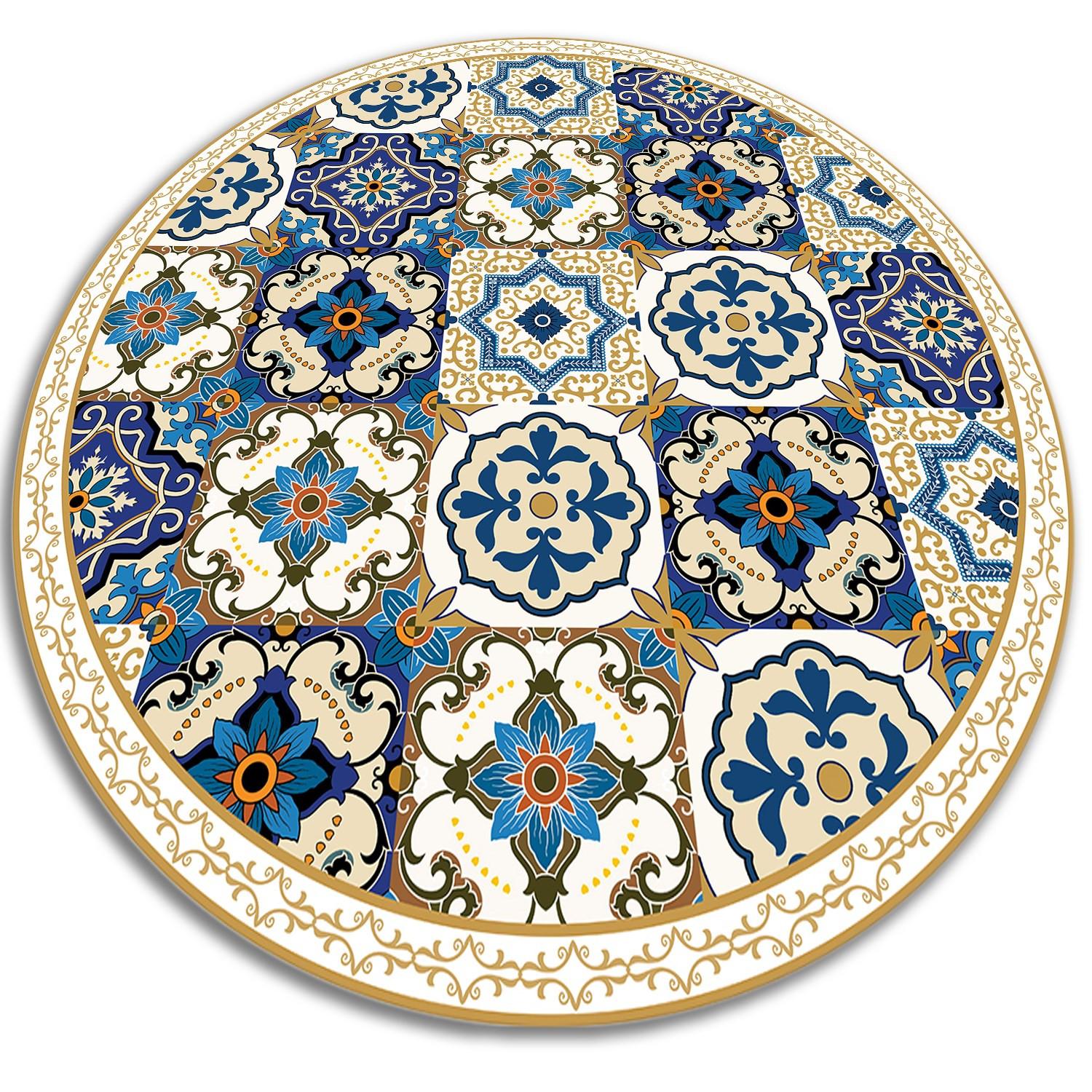 VINYL TEPPICH Ø60 cm Portugiesische Fliesen - Blau/Beige, Kunststoff (60/60cm) - TULUP