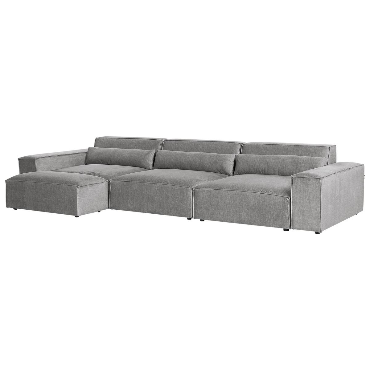 3-SITZER-MODULSOFA Grau Stoff mit Ottomane Hellnar - Grau, Textil (364/70/126cm) - Beliani
