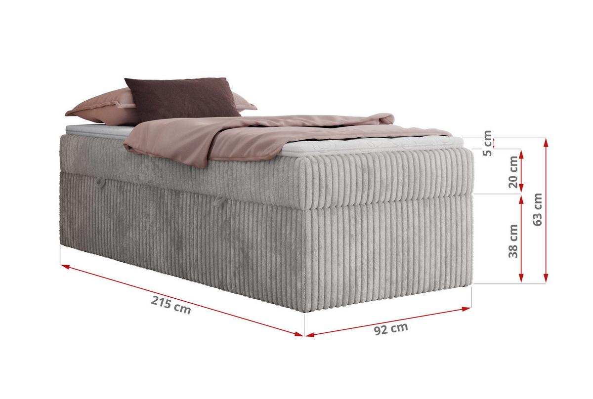 BOXBETT ZERO 90/200 - Hellgrau Cord - H3 - Topper T25 - Hellgrau, Textil (90/200cm) - MKS