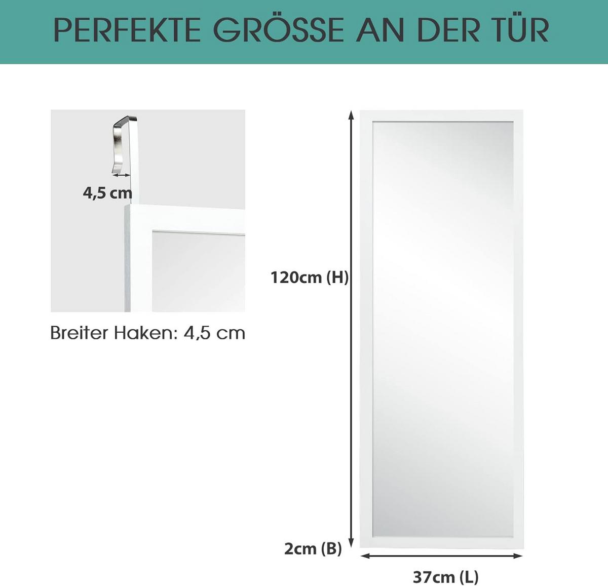 WANDSPIEGEL Türspiegel Weiß - Weiß, Glas (120/37/2cm) - COSTWAY
