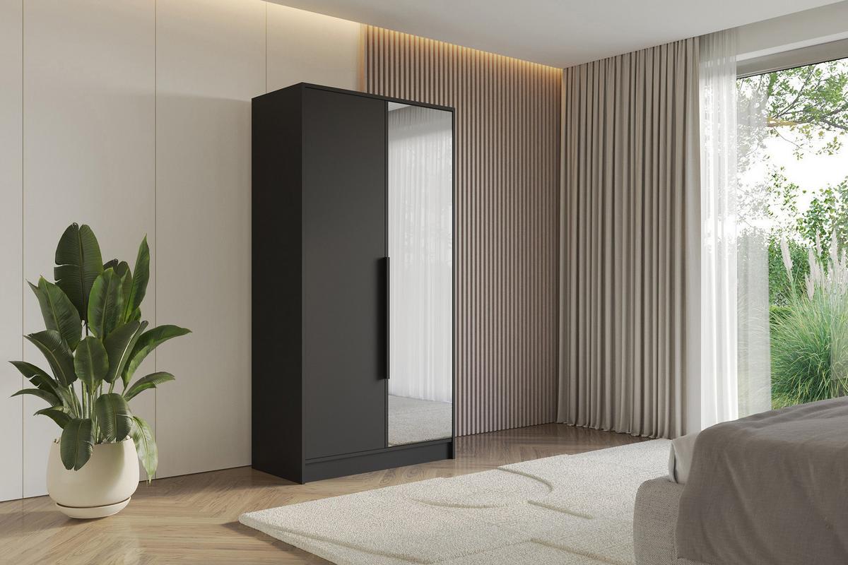 KLEIDERSCHRANK - LESE - 102 - Schwarz - Schwarz Hochglanz/Schwarz, Holzwerkstoff (102/200/51cm) - ALTDECOR
