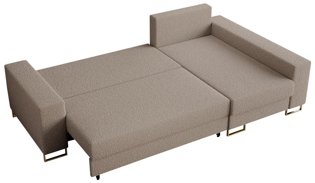ECKSOFA Dorian Boucle Hellbraun - Hellbraun/Goldfarben, Textil/Metall (242/138cm) - MKS