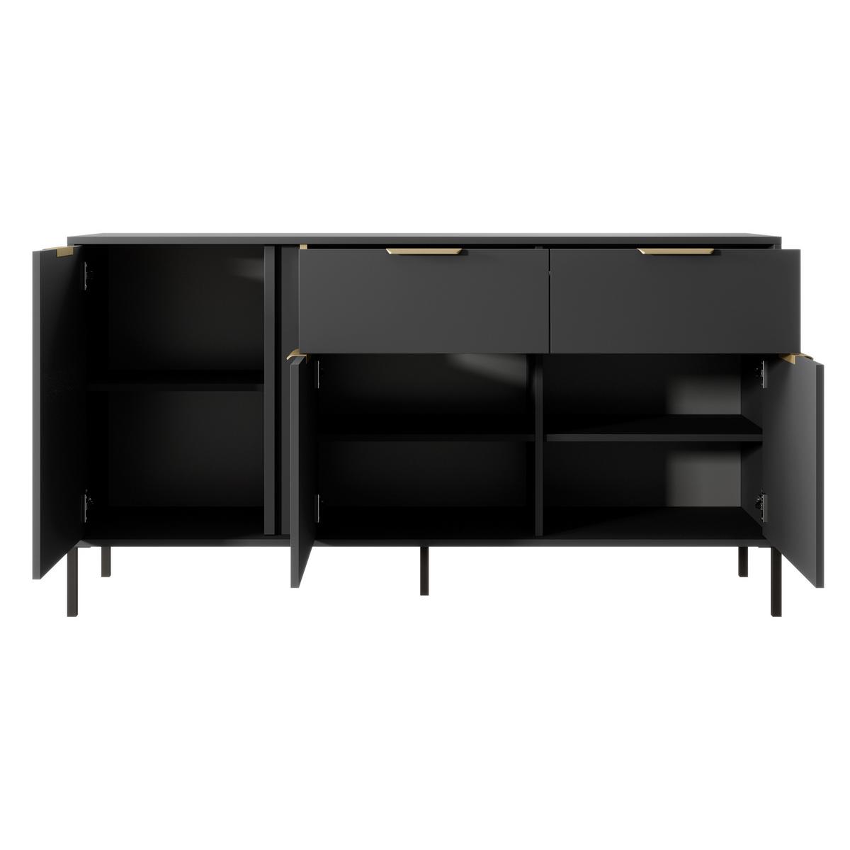 SIDEBOARD LORENZO 153/81/40 cm mit 2 Schubladen und 3 Türen Anthrazit - Anthrazit/Goldfarben, Holzwerkstoff (153/81/40cm) - MASSENO