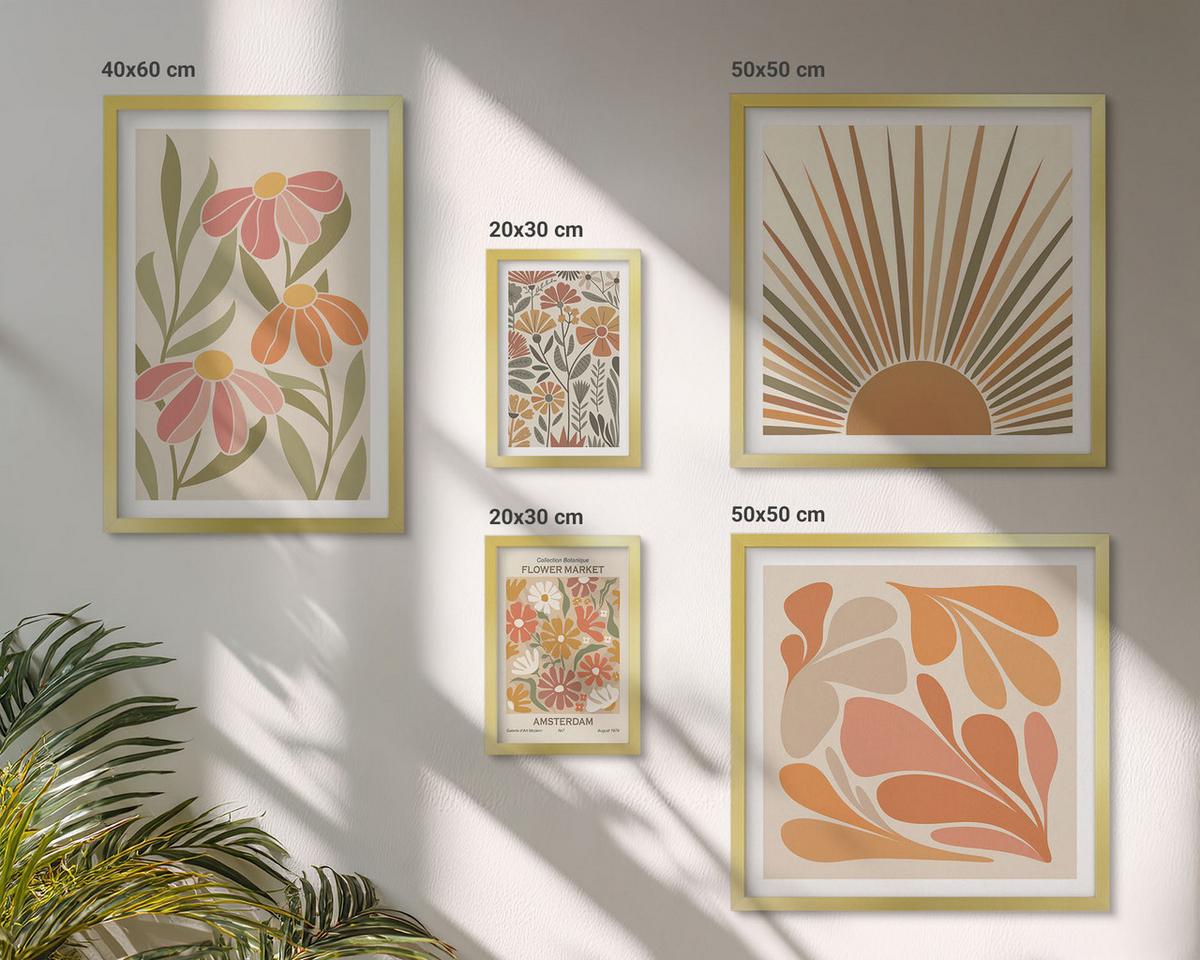 BILDER SET 5er Set - 50x50 cm & 20x30 cm & 40x60 cm Goldrahmen - Pastellfarbene Sonnenblumen - Goldfarben, Kunststoff (40/60cm) - TULUP