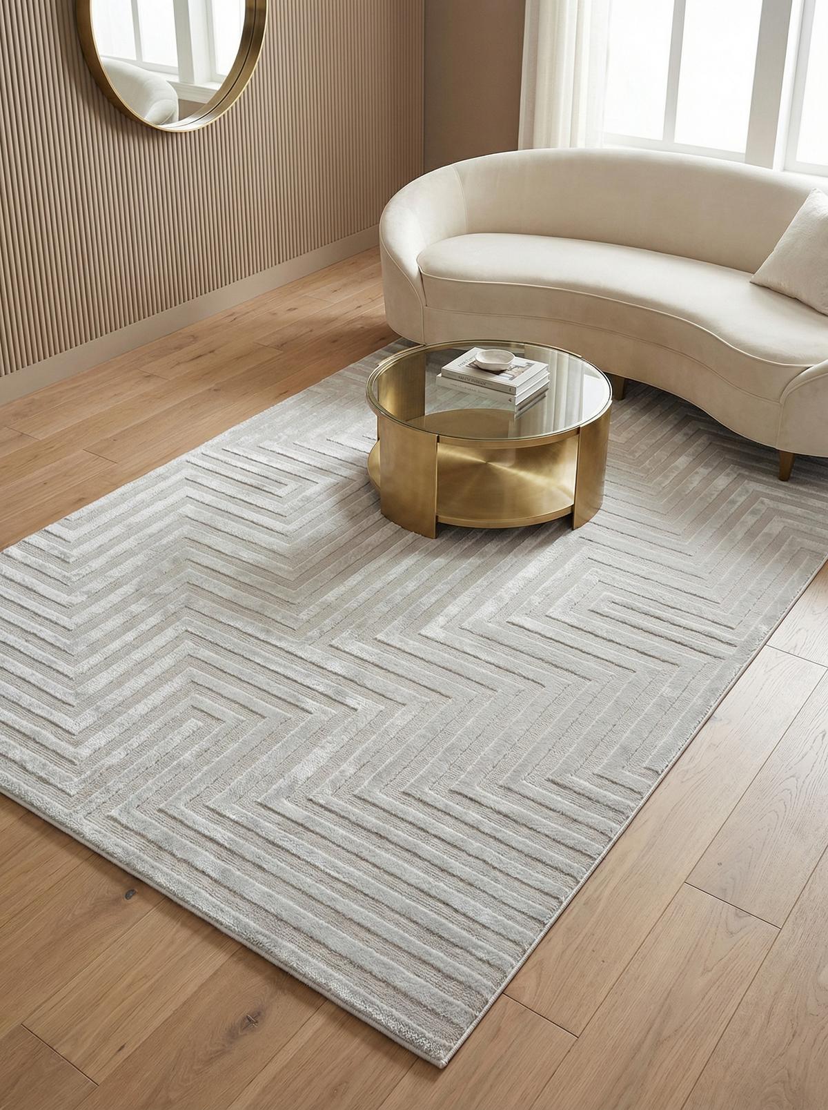 TEPPICH Kurzflor ILLER in Silber, mit 3D-Design, 120 x 170 cm - Silberfarben, Textil (170/120cm) - KADIMA DESIGN