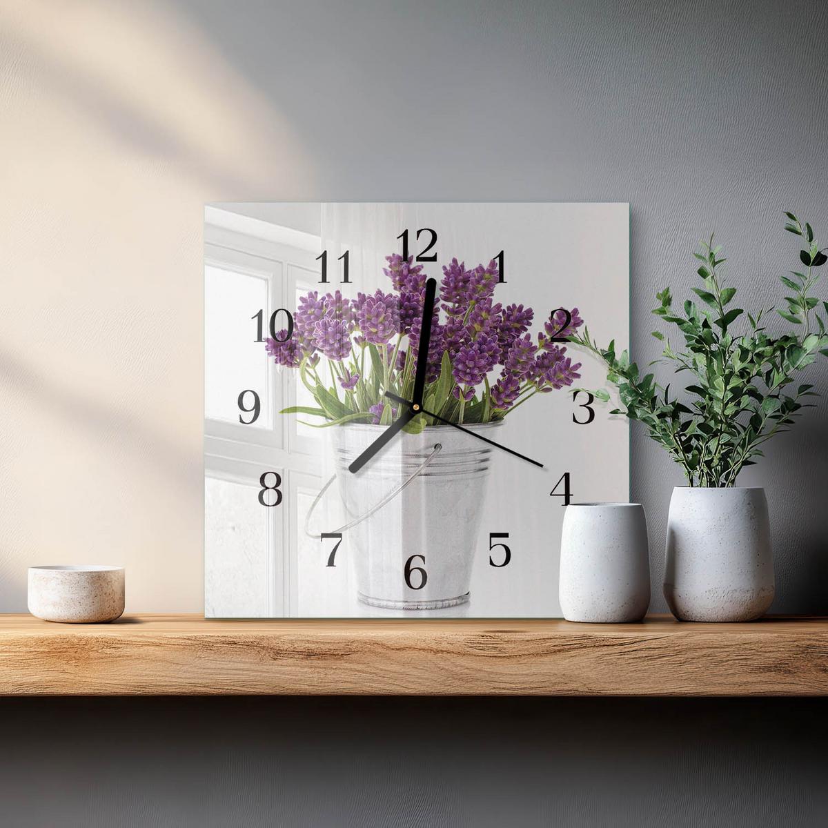 WANDUHR aus Glas 30x30 cm - Lavendel - Lila, Glas (30/30/0.4cm) - TULUP