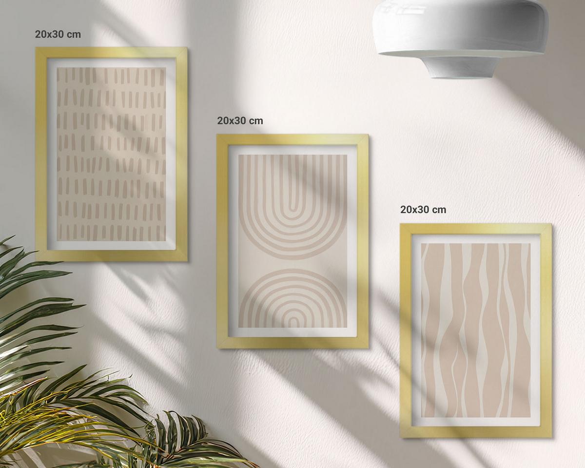 BILDER SET 3er Set - 20x30 cm Goldrahmen - Abstrakte beige Muster - Goldfarben, Kunststoff (20/30cm) - TULUP