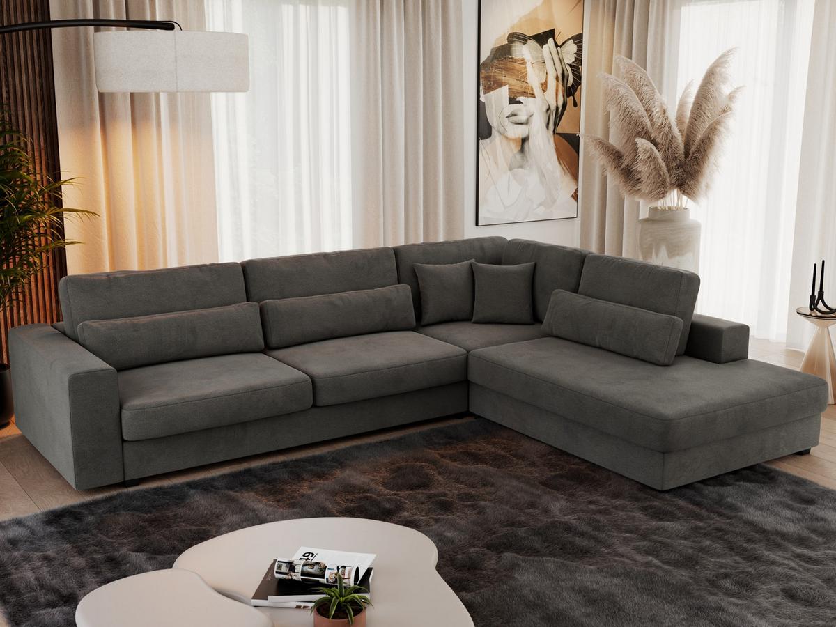 ECKSOFA Savona Dunkelgrau Velvet - rechts - Dunkelgrau/Schwarz, Kunststoff/Textil (249/316cm) - MKS