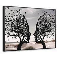LEINWAND Bilder mit Rahmen - Strand - Meer - Menschen - Baum - Moderne Kunst - 70x50 - Hellgrau, Textil (70/50cm) - MuchoWow