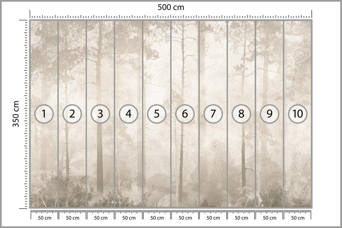 FOTOTAPETE für Wohnzimmer Nebliger Wald Vintage Bäume 500x350 - Beige/Braun, Papier (500/350cm) - Muralo