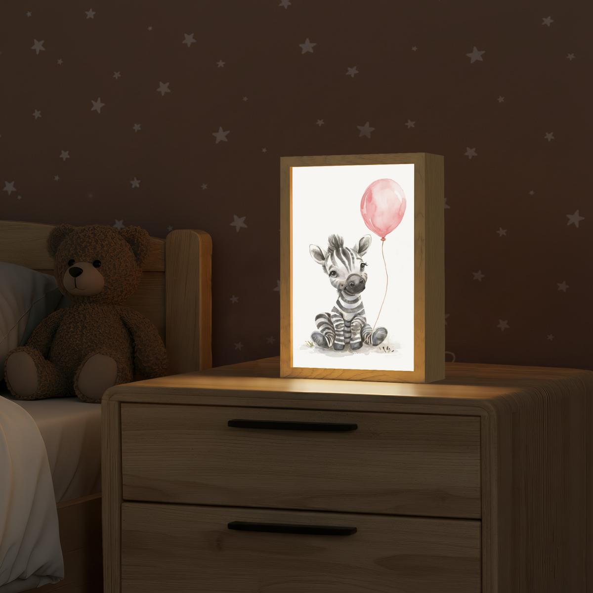 NACHTTISCHLAMPE Zebra - Baby - Tiere - Rosa Luftballon 20x30 cm - Weiß, Holzwerkstoff (8/20/30cm) - OnlyWow