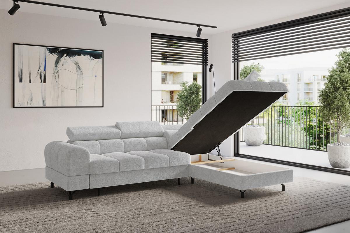 ECKSOFA mit Schlaffunktion Ottomane Rechts LUMA-L 272x203x70 Grau Velours - Schwarz/Grau, Holzwerkstoff/Kunststoff (203/272cm) - ALTDECOR