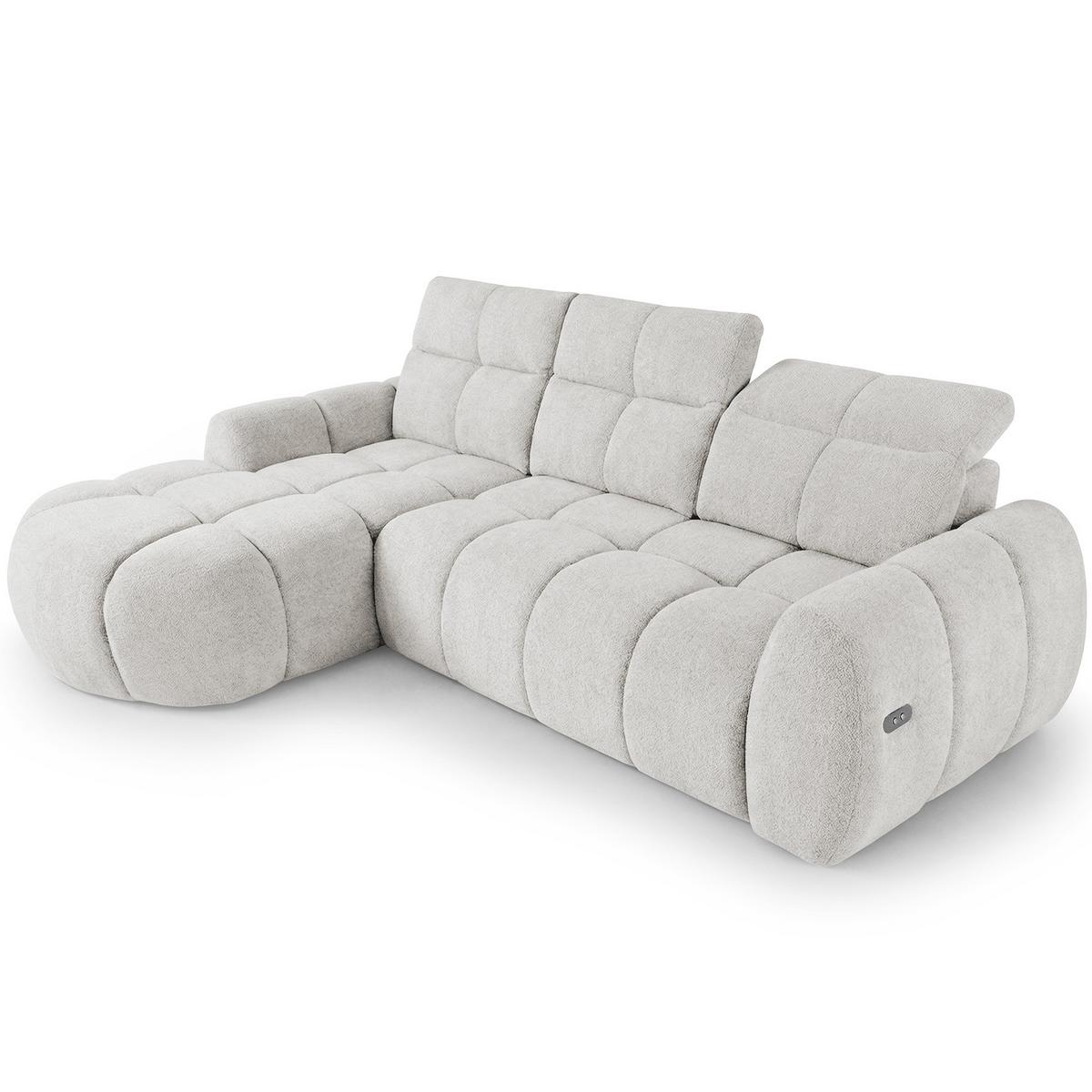 ECKSOFA Sorel Mini mit Automatisch verstellbarer Sitztiefe und Kopfstützen, links, Hellbeige - Beige, Textil (190/275cm) - Beautysofa