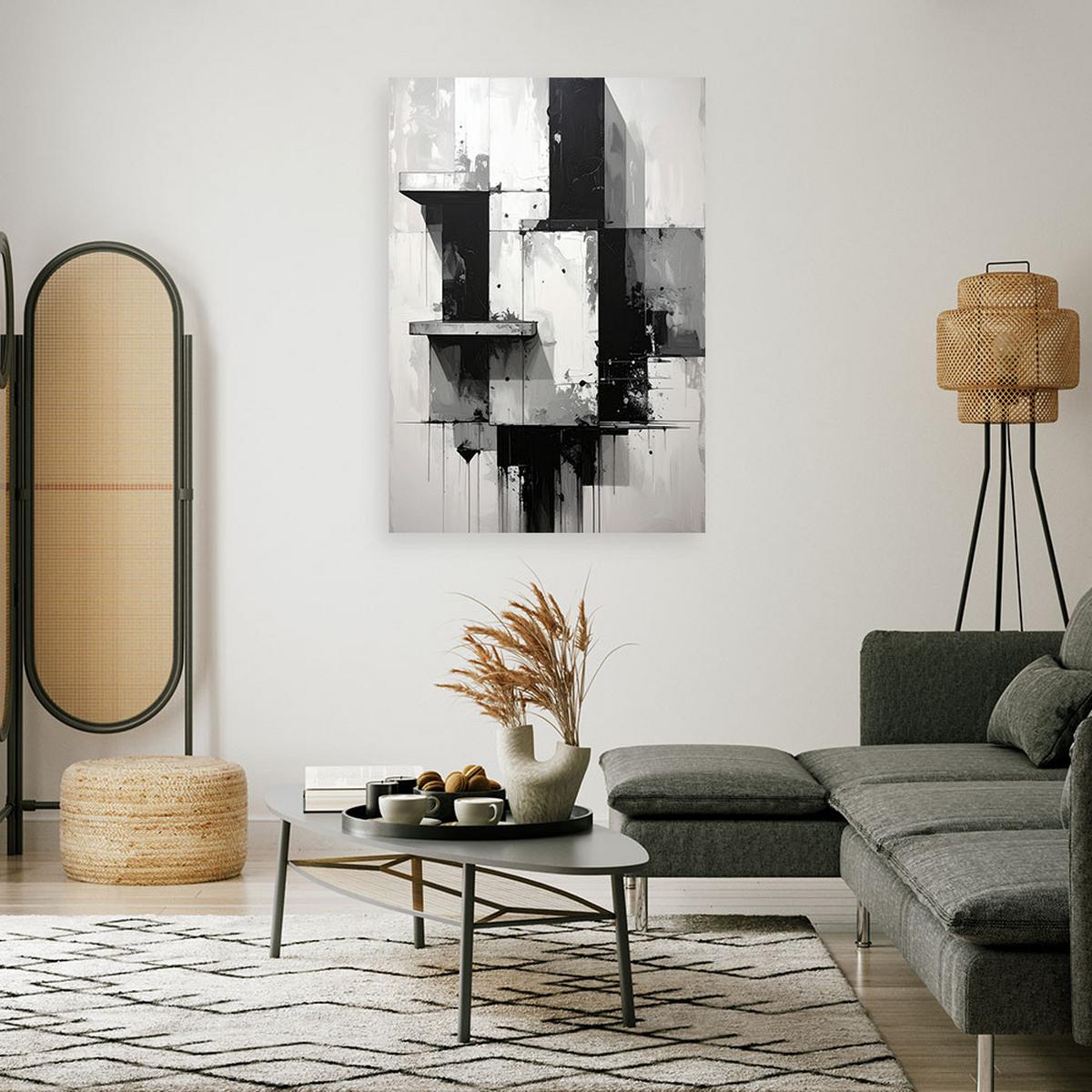 WANDBILD, Schwarz weiße Abstrakt - Schwarz, Textil (60/90cm) - Feeby