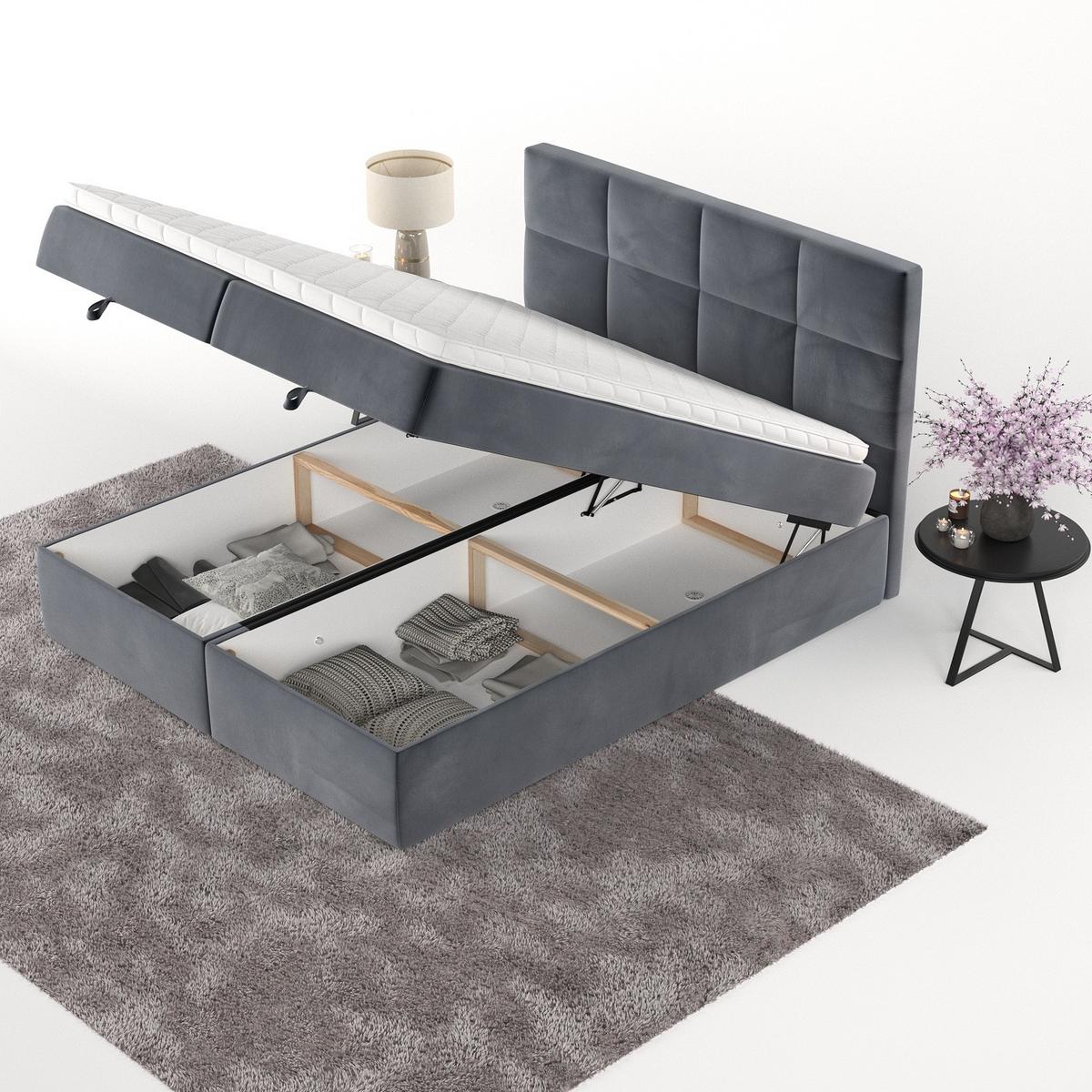 BOXBETT Velto 200/200 cm Dunkelgrau im Kronos Stoff - Dunkelgrau/Schwarz, Holz/Holzwerkstoff (200/200cm) - AltaBeds