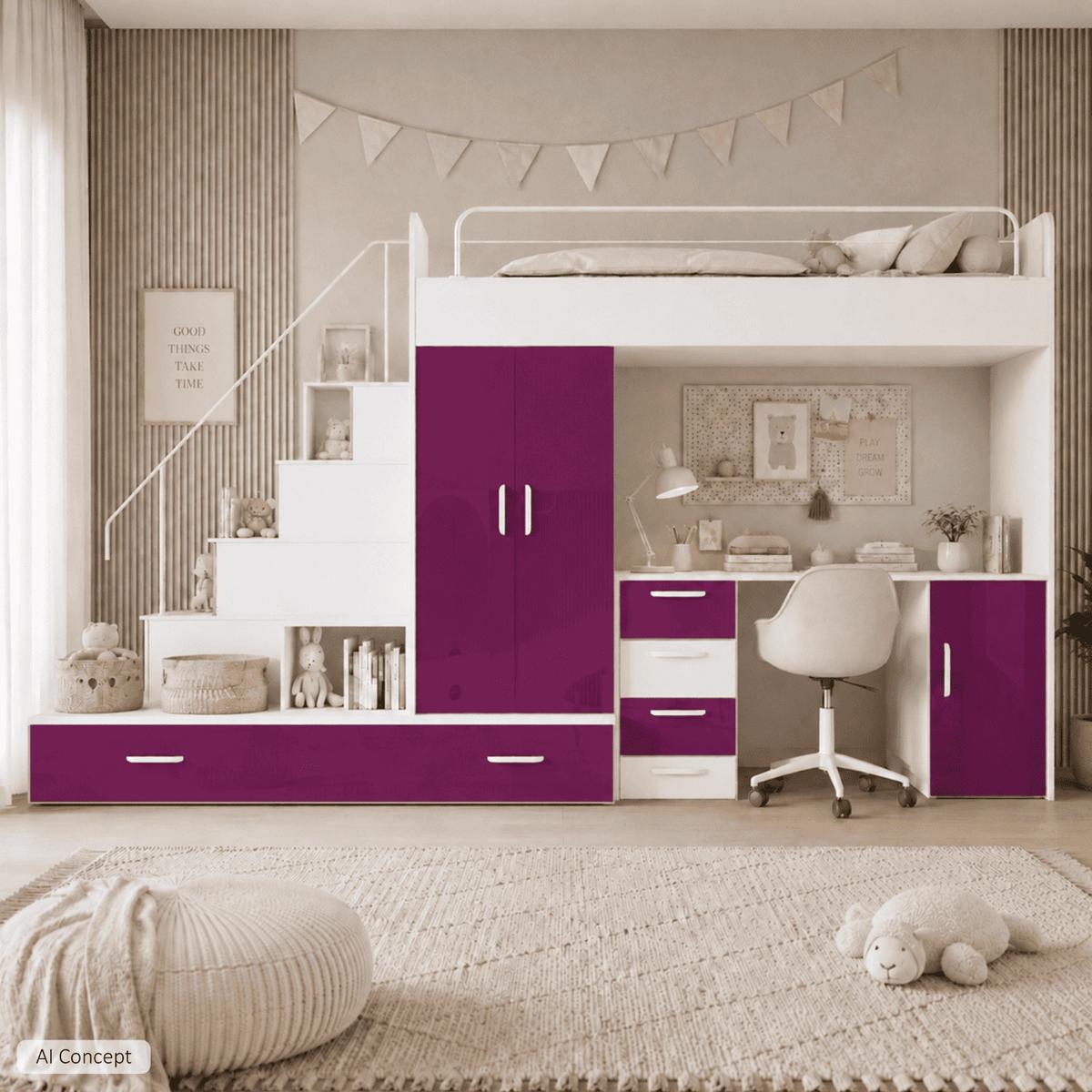 HOCHBETT Set RAJ 5, Matt mit Hochbett, Schrank und Schreibtisch - Violett/Weiß, Holzwerkstoff (320/180/86cm) - Lookway