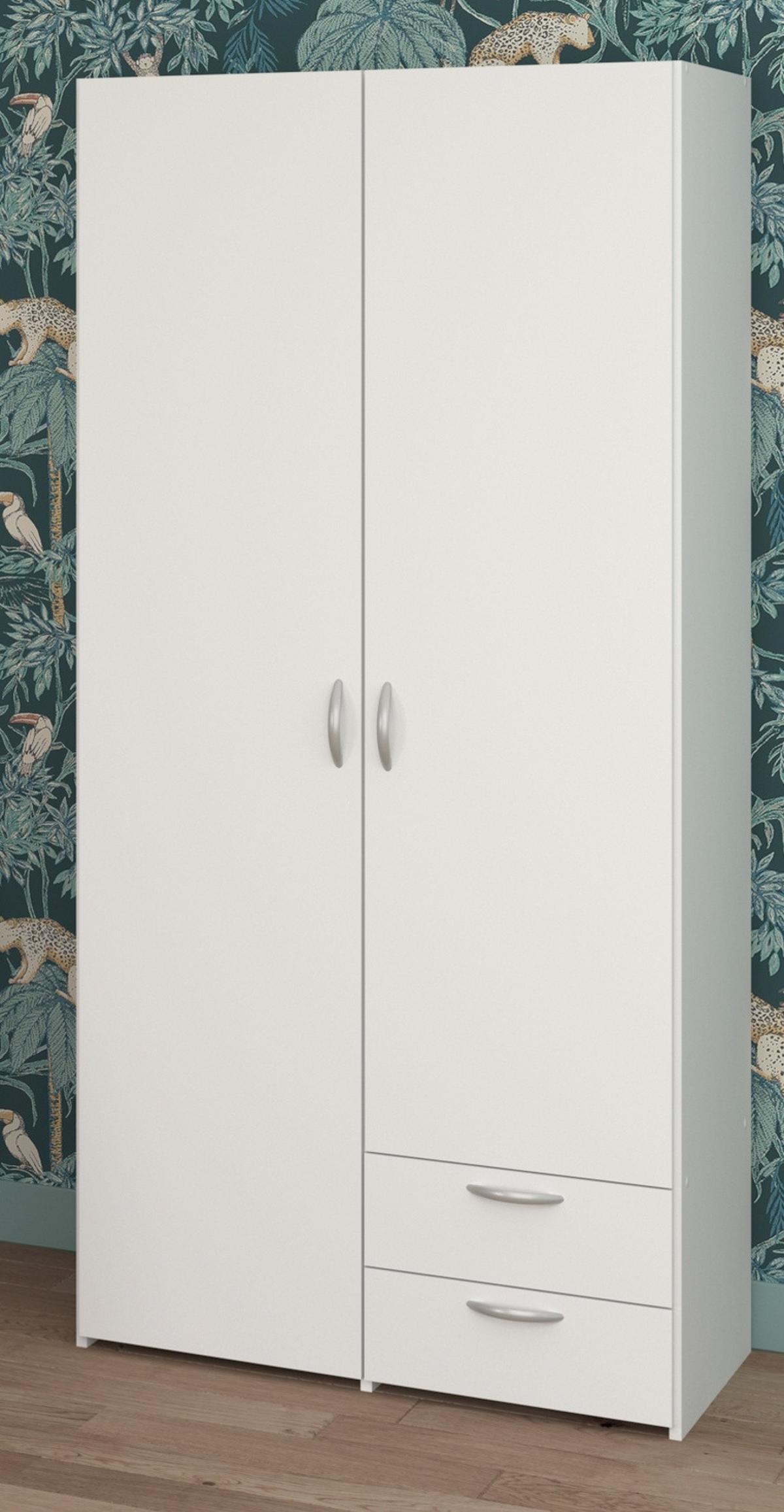 KINDERZIMMER weiß, grau, Komplett-Set mit Stauraumbett, Kommode, Kleiderschrank - Silberfarben/Weiß, Holzwerkstoff/Kunststoff (135/185/203cm) - Parisot Meuble
