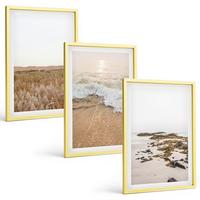 BILDER SET 3er Set - 40x60 cm Goldrahmen - Strandwellen, Steine, Sommer - Goldfarben, Kunststoff (40/60cm) - TULUP