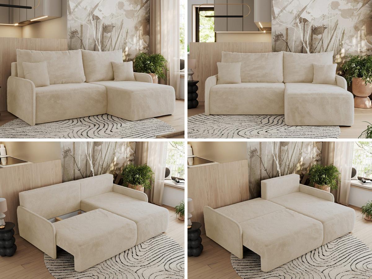 ECKSCHLAFSOFA ARPA L Creme Plüsch - rechts - Creme/Schwarz, Kunststoff/Textil (150/198cm) - MKS