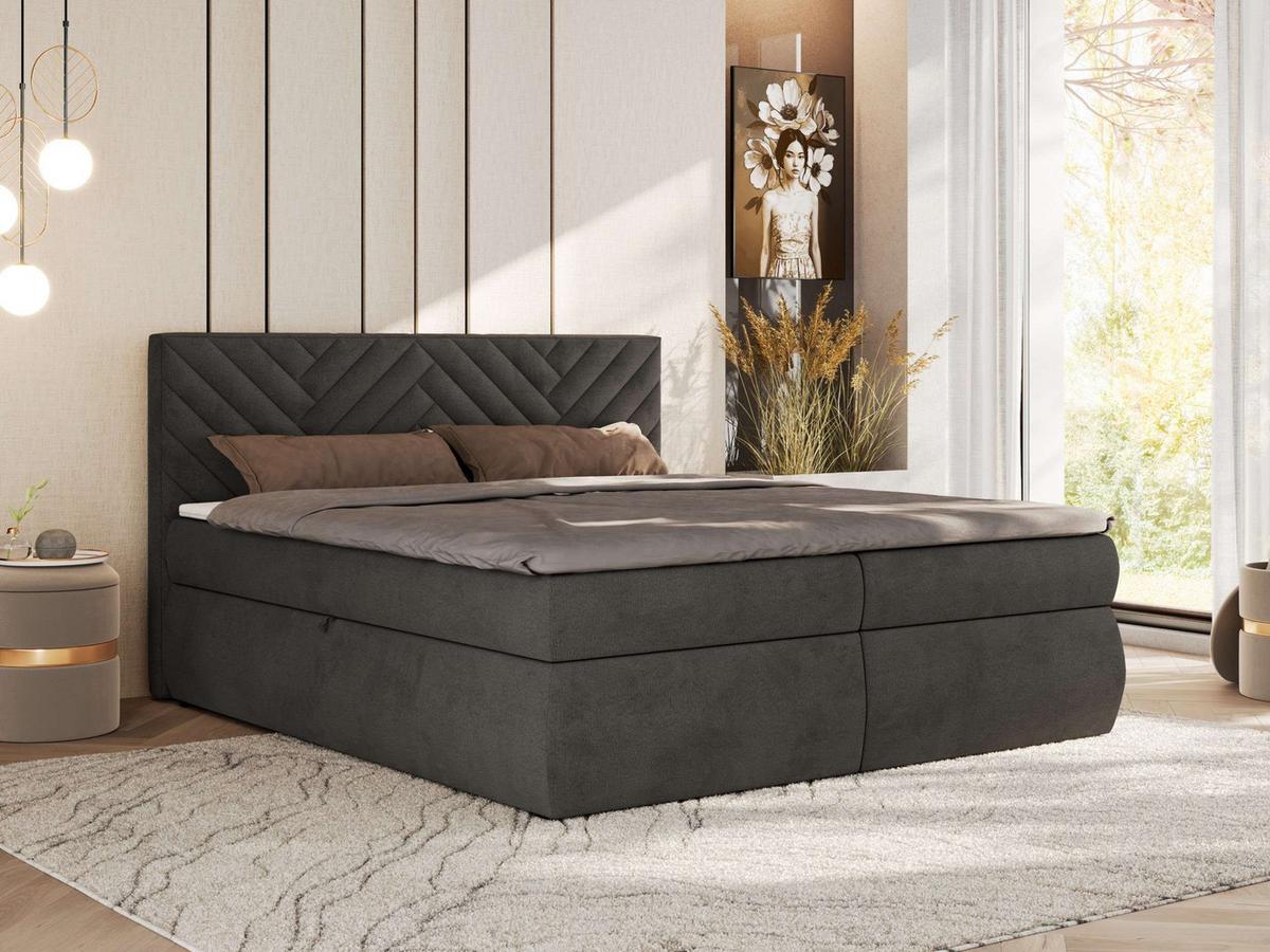 BOXBETT AVERTA 180/200 - Dunkelgrau Velvet - H3 - Dunkelgrau, Textil (180/200cm) - MKS