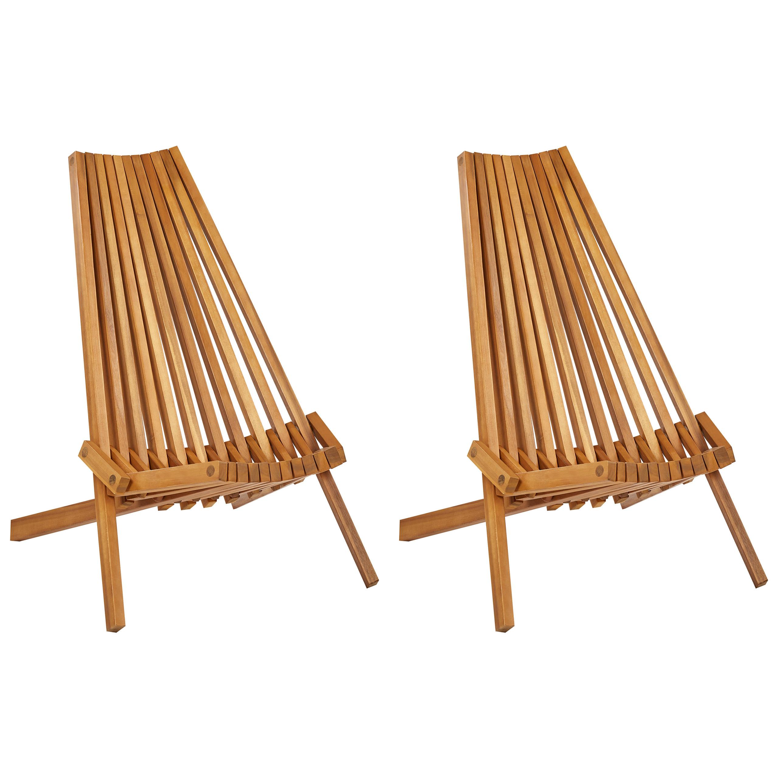 GARTENSTUHL 2er-Set Holz Heller Holzfarbton Bellano - Hellbraun, Holz (88/83/57cm) - Beliani