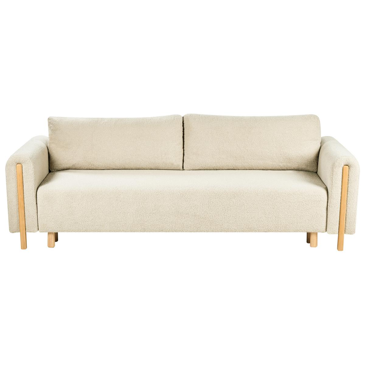 SCHLAFSOFA 3-Sitzer Bouclé Cremeweiß mit Stauraum Kvam - Creme, Textil (242/85/99cm) - Beliani