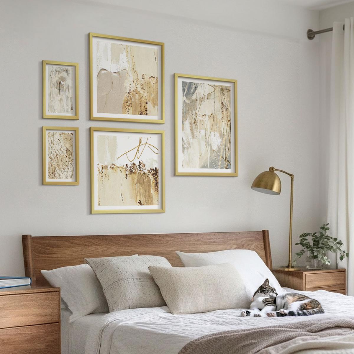 BILDER SET 5er Set - 50x50 cm & 20x30 cm & 40x60 cm Goldrahmen - Haus am Wasser, Toastsegelboot - Goldfarben, Kunststoff (40/60cm) - TULUP