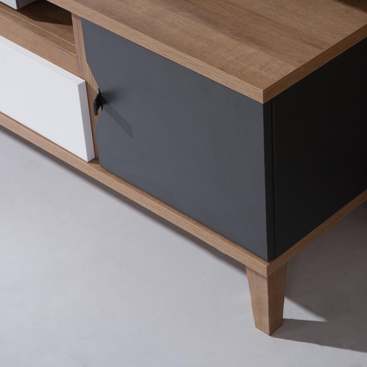 LOWBOARD Moreno mit 1 Tür und 1 Schublade, Eiche gold/mattweiß/graphit - Eichefarben/Graphitfarben, Holzwerkstoff/Kunststoff (120/48/40cm) - Beautysofa