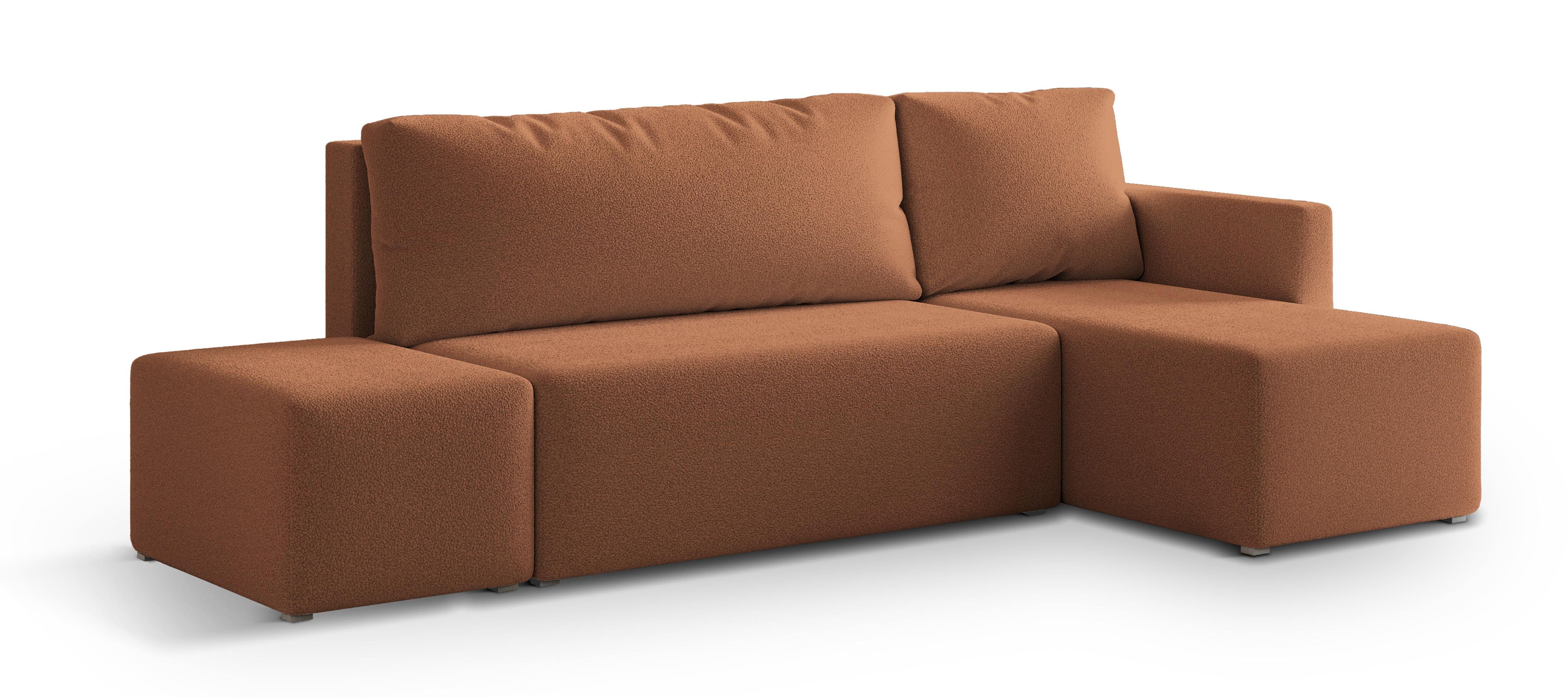 ECKSOFA VELOTTI R-S Kupferfarben Boucle-Stoff mit Schlaffunktion - Kupferfarben, Holz (261/143cm) - MASSENO