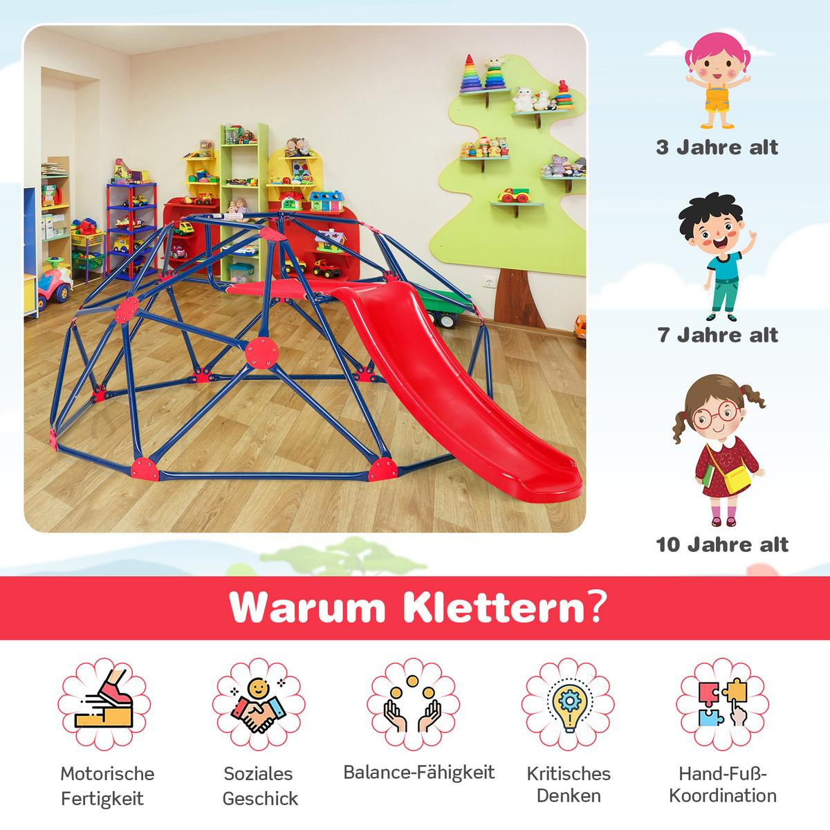 KLETTERKUPPEL Rot - Rot, Metall (242/92/183cm) - COSTWAY