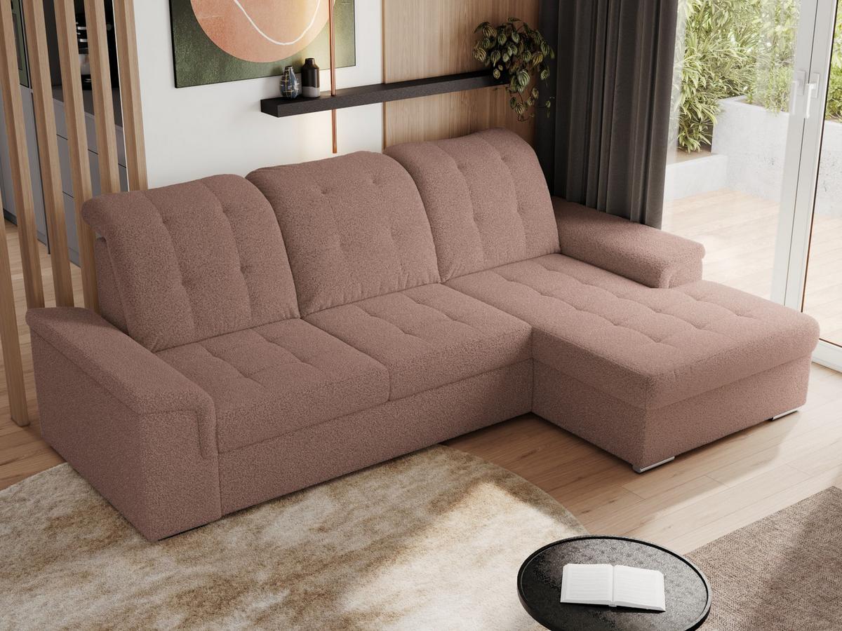 ECKSOFA MADRITO L - Rosa Boucle - Rechts - Silberfarben/Rosa, Textil/Metall (256/160cm)