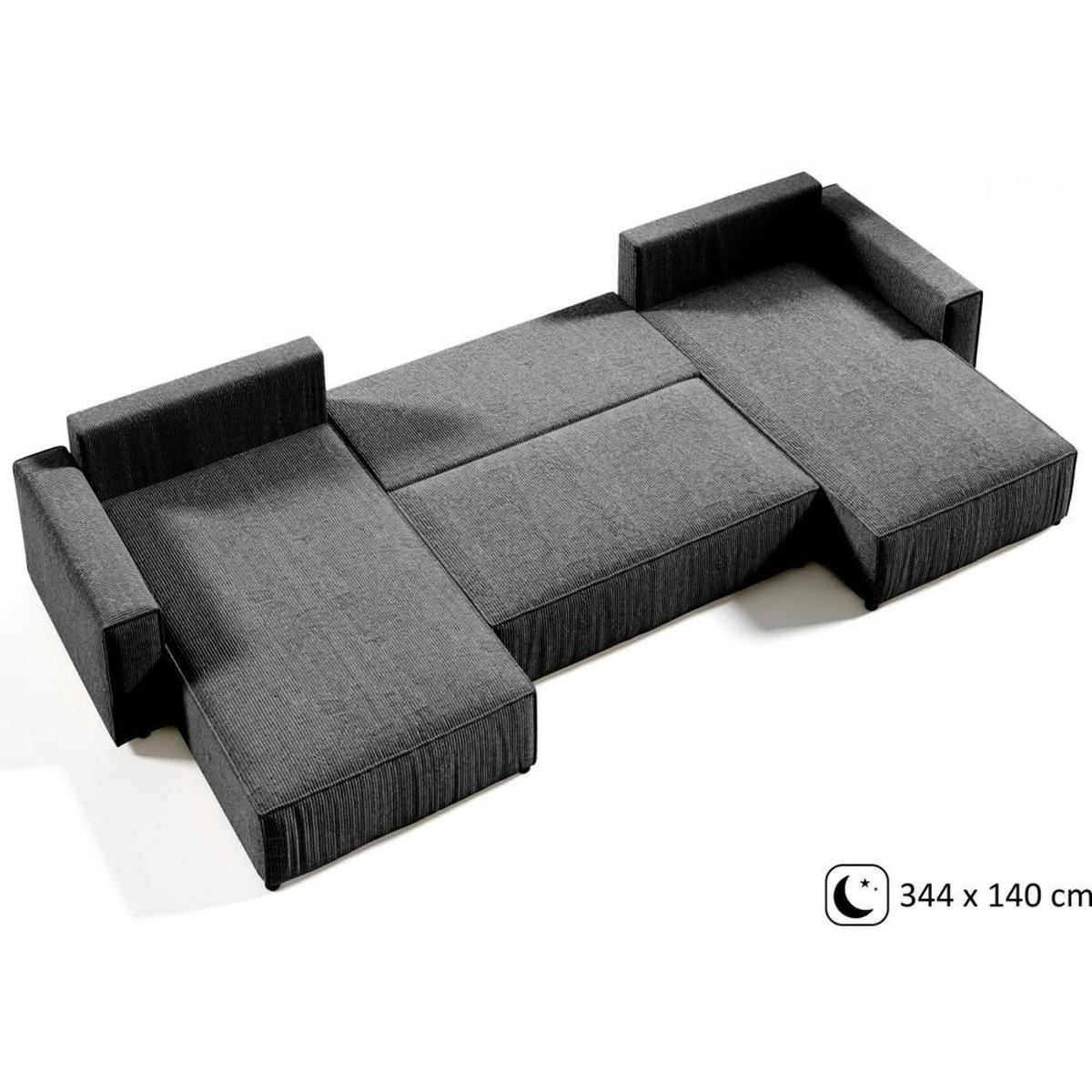 WOHNLANDSCHAFT Parys U mit Schlaffunktion dunkelgrau - Dunkelgrau/Schwarz, Kunststoff/Textil (390/70/185cm) - Beautysofa