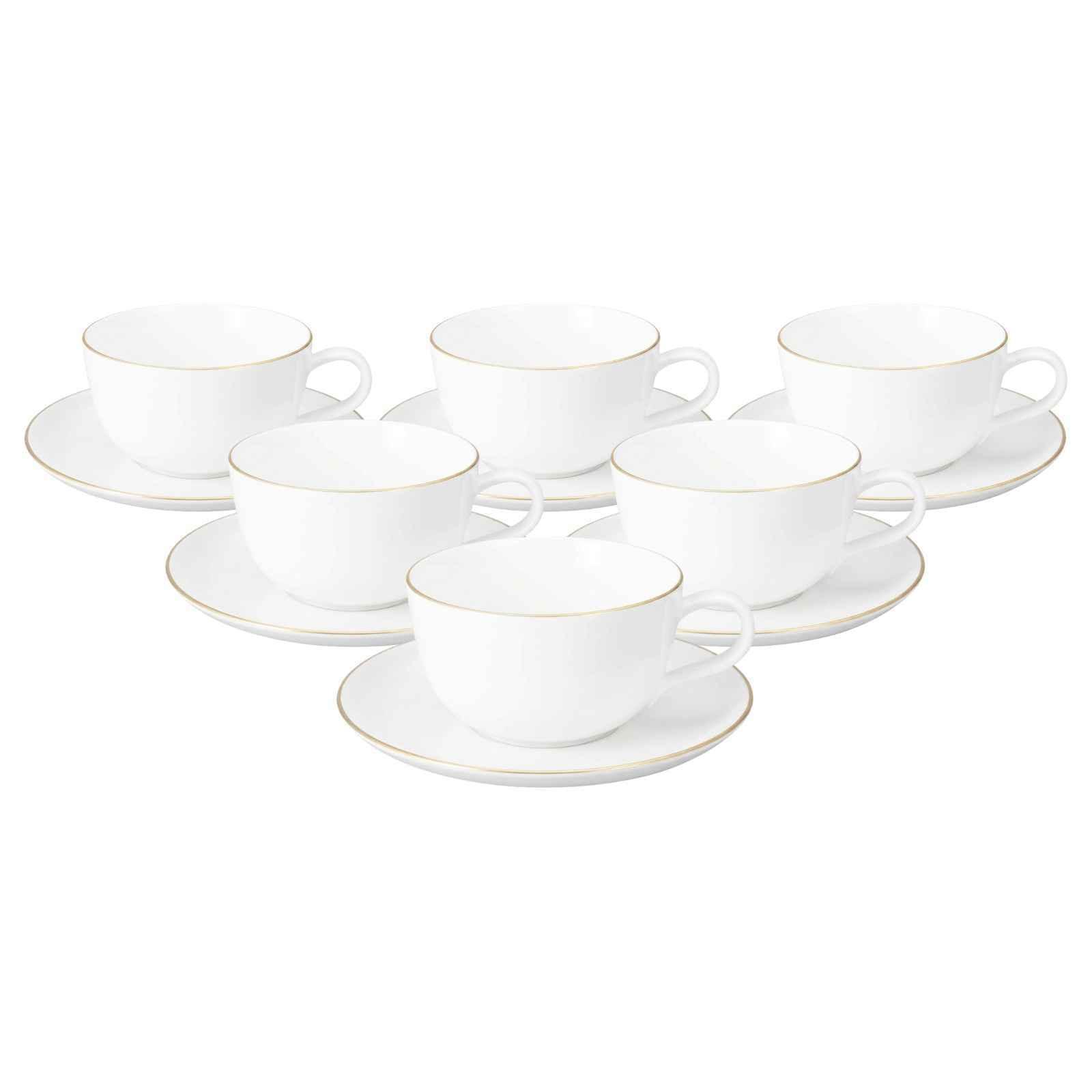 TEETASSEN MIT UNTERTASSEN Liberty Goldrand weiß-gold 280 ml 6er Set - Goldfarben/Weiß, Keramik (0.28L) - Seltmann Weiden
