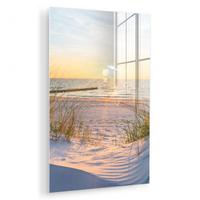 ACRYLGLASBILD Strand - Sonne - Düne - Gras - Sand - Horizont 80x120 cm - Hellblau, Glas (80/120cm) - MuchoWow