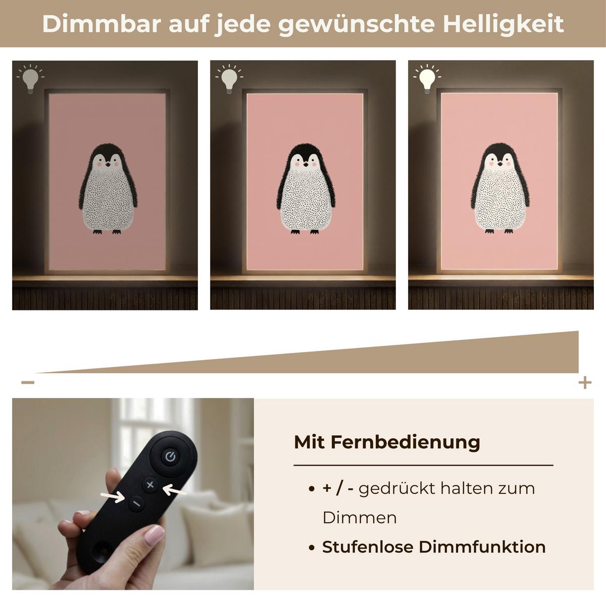 WANDLEUCHTE MIT AKKU Pinguin - Punkte - Minimalistisch - Rosa 40x60 cm - Rosa, Holzwerkstoff (40/60/8cm) - OnlyWow
