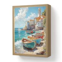 WANDLEUCHTE MIT AKKU Boote - Felsen - Meer - Sonne 30x40 cm - Blau, Holzwerkstoff (30/40/8cm) - OnlyWow
